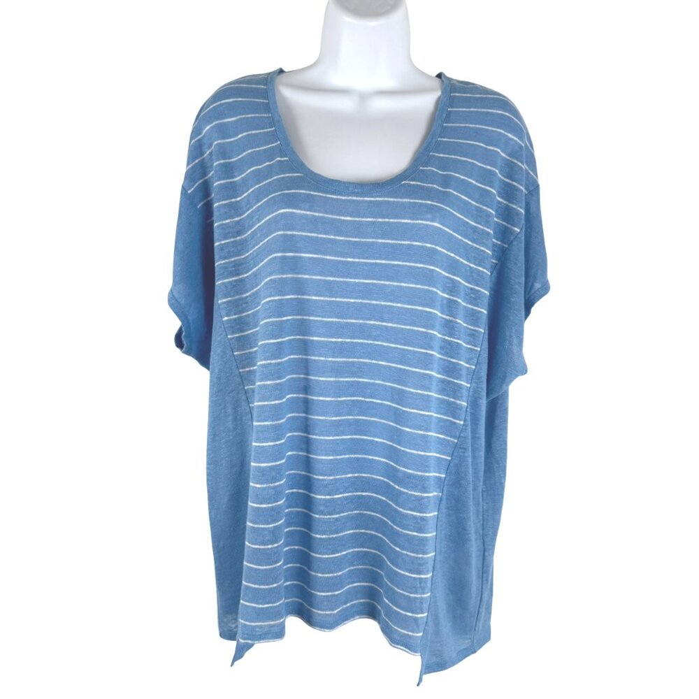 Vince Linen Tee Shirt Top‎ Womens Medium Blue White Striped Cocoon NWT TP-3387